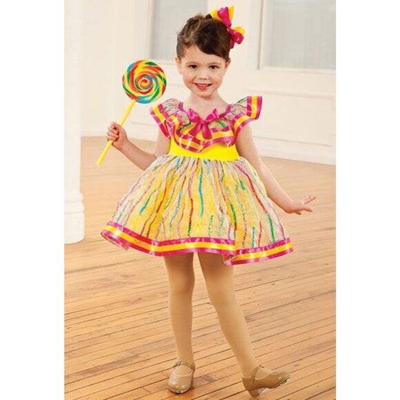 Dance Costume Small Child Yellow Revolution 0183 Tap Ballet Jazz Sequin Ribbon - Picture 1 of 2